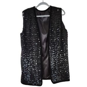 Vintage Handmade Black Sequin Glam Night Out Formal Women's Vest Fancy Cardigan